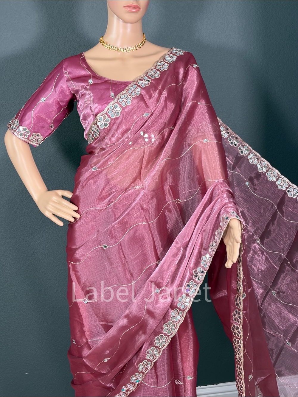 Brand new pink Jimmy Choo Saree with stitched blouse (34” - 42”)